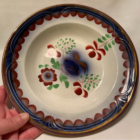 Gorgeous Gaudy Dutch Antique Flow Blue Ironstone Seeing Eye 9.25” Bowl c. 1850 - Picture 1 of 7